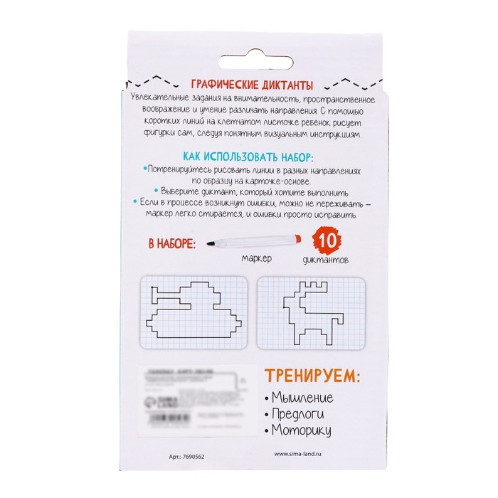 Развивающий набор &laquo;Графические диктанты&raquo;, пиши стирай, уровень 2