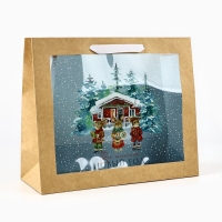 Пакет подарочный новогодний крафтовый с пластиковым окном &laquo;Загадай желание&raquo;, 31 х 26 х 11 см