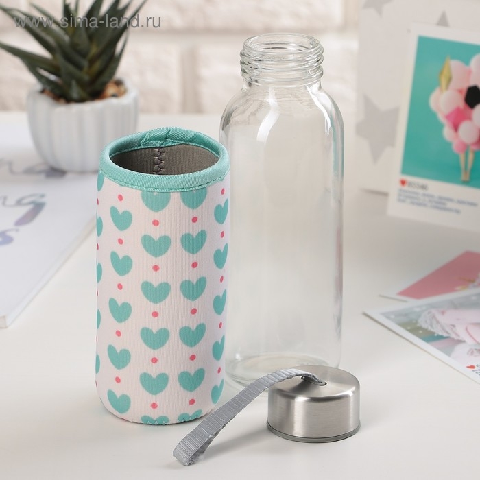 Бутылка для воды стеклянная в чехле &laquo;Ваниль&raquo;, 300 мл, h=17 см, рисунок МИКС