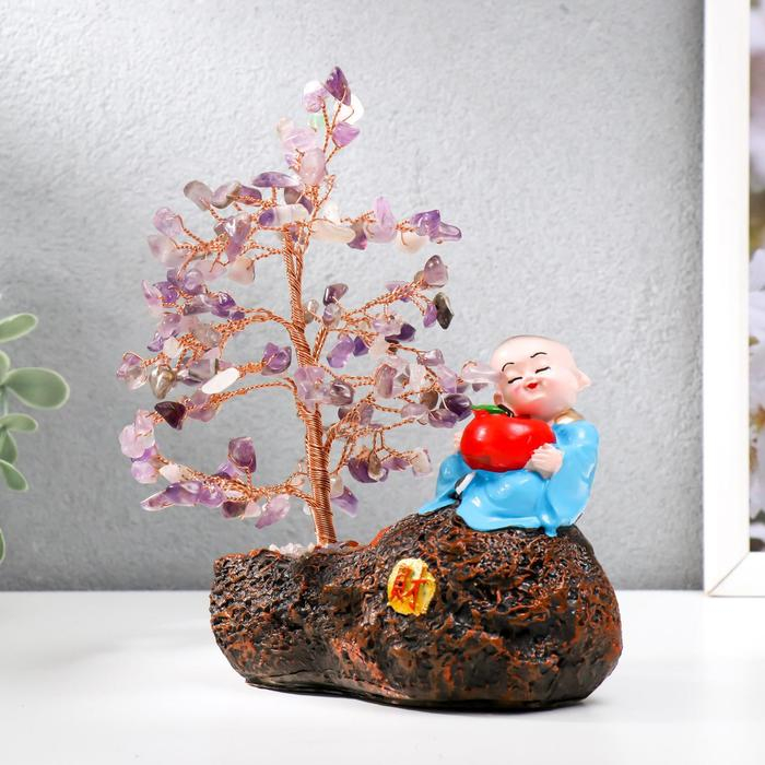 Сувенир бонсай 147 камней Сувенир бонсай 147 камней "Хотей с яблоком у дерева с аметистами" 18х13х6 см