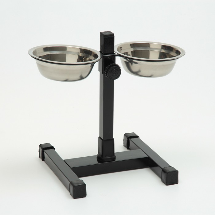Подставка с мисками, 2 х 250 мл, высота 25 см, разборная, чёрная Подставка с мисками, 2 х 250 мл, высота 25 см, разборная, чёрная