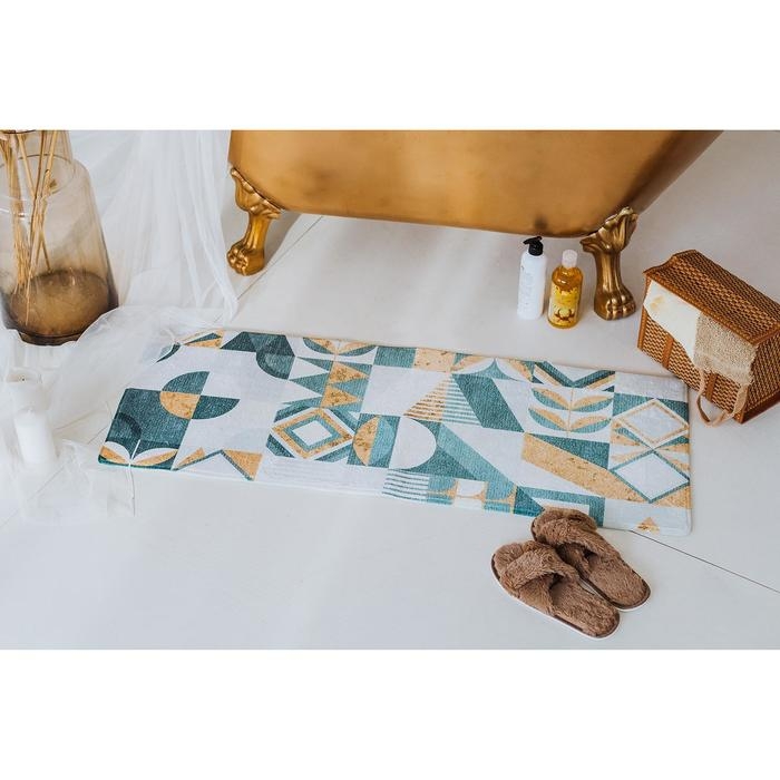 Коврик для ванной Доляна &laquo;Тори&raquo;, 45&times;120 см, цвет зелёно-жёлтый