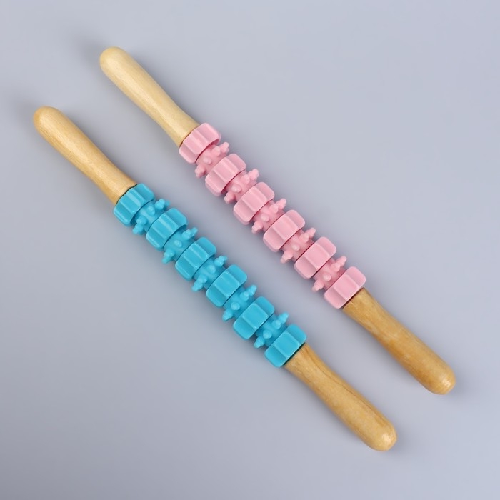 Массажёр «Скалка», универсальный, 37,5 × 4 см, деревянный, 11 колёс, цвет МИКС Массажёр «Скалка», универсальный, 37,5 × 4 см, деревянный, 11 колёс, цвет МИКС