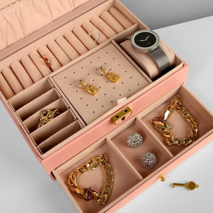 Подставка для украшений &laquo;Шкатулка&raquo; 2 яруса,17&times;23&times;10 см, цвет розовый