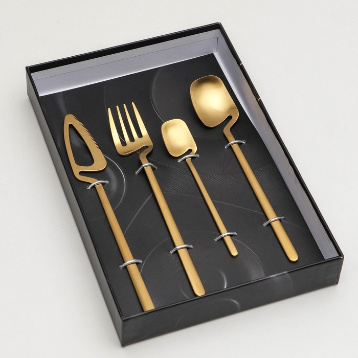 Столовые приборы из нержавеющей стали Magistro Wave, 4 предмета, цвет золотой Столовые приборы из нержавеющей стали Magistro Wave, 4 предмета, цвет золотой