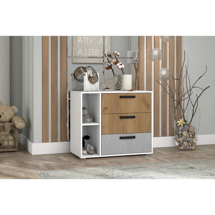 Комод Юпитер, 855х443х730, Белый/Крафт золотой/Бетон Комод Юпитер, 855х443х730, Белый/Крафт золотой/Бетон