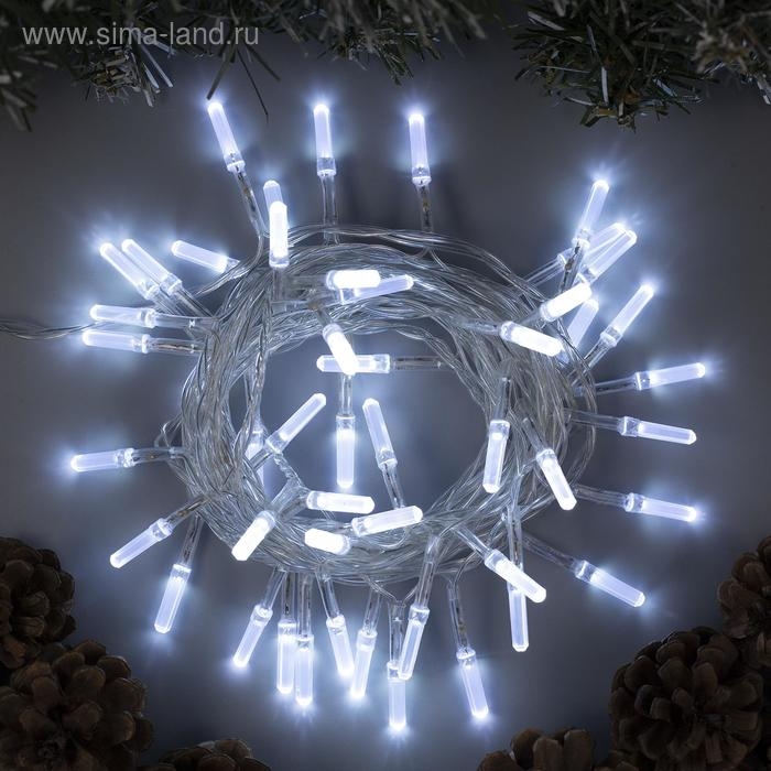 Гирлянда &laquo;Нить&raquo; 5 м с насадками &laquo;Хрусталики&raquo;, IP20, прозрачная нить, 50 LED, свечение белое, 8 режимов, 220 В