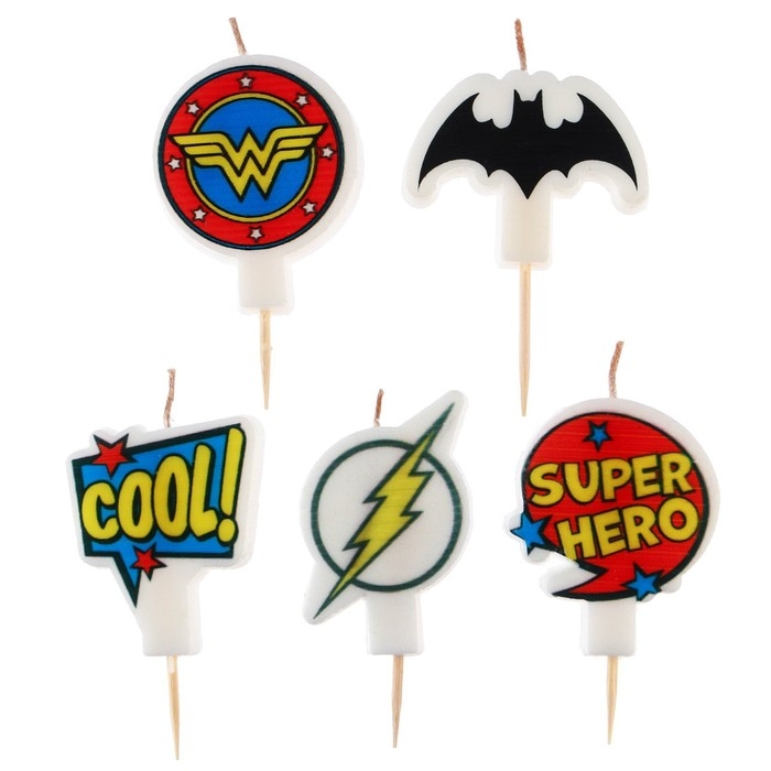 Свеча для торта Свеча для торта "С Днем Рождения!", 5 штук, Супергерои