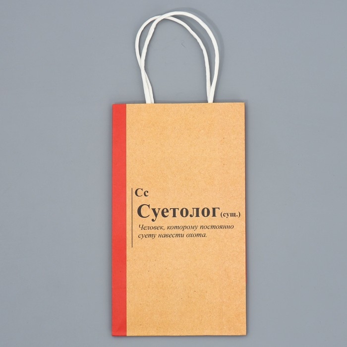 Упаковка, пакет подарочный крафтовый, &laquo;Суетолог&raquo;, 12 х 21 х 9 см