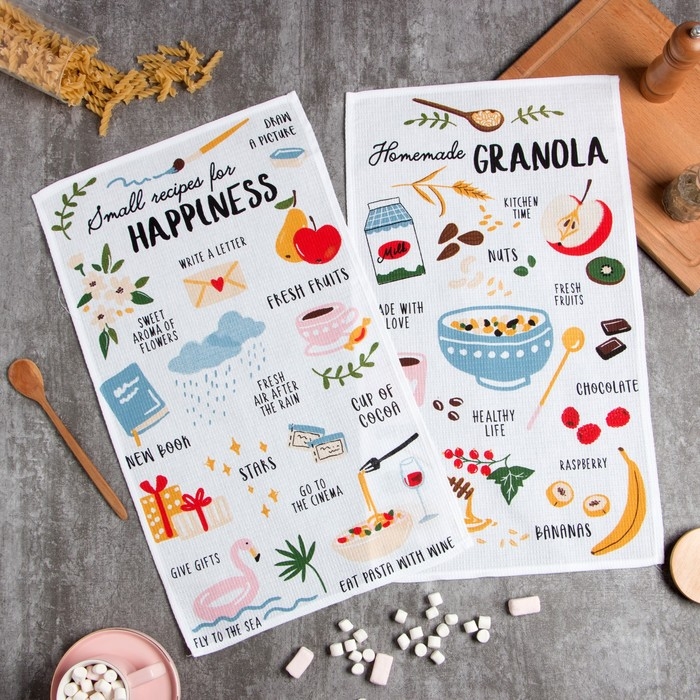 Набор кухонных полотенец Доляна &laquo;Рецепты счастья&raquo;, 35х60 см-2шт, 100% хлопок