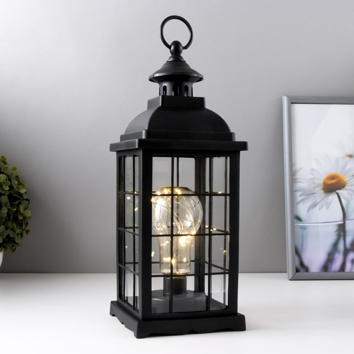 Ночник "Фонарь и светлячки" чёрная от батареек 3ААА 35х13,5х13,5см RISALUX