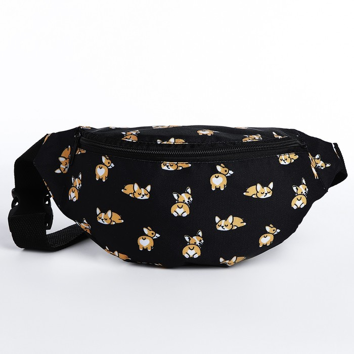 Сумка поясная «Корги», 32х8х15 см, отдел на молнии, наружный карман, цвет чёрный Сумка поясная «Корги», 32х8х15 см, отдел на молнии, наружный карман, цвет чёрный