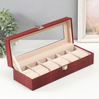 Шкатулка кожзам под часы 6 отделений "Питон бордовый с прожилками" 11х31х7,5 см Шкатулка кожзам под часы 6 отделений "Питон бордовый с прожилками" 11х31х7,5 см