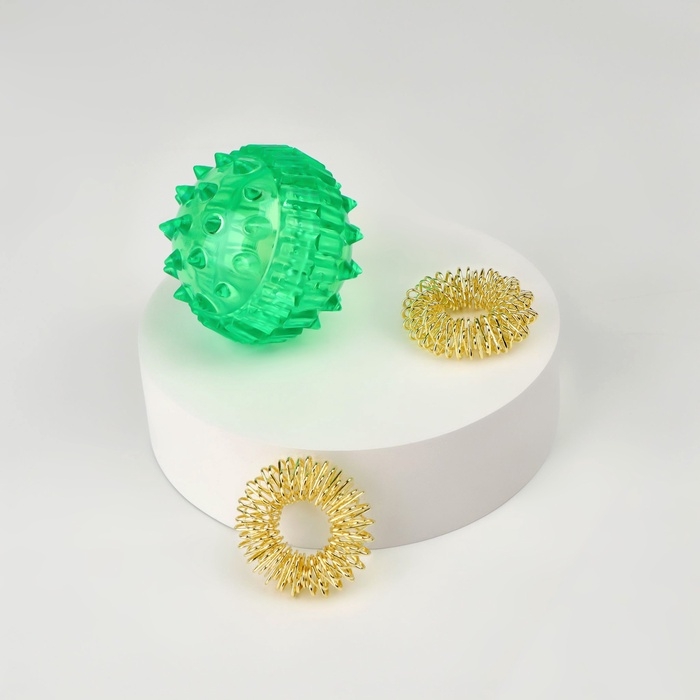 Массажер пластик универс Шарик с 2 кольцами зеленый коробка ОТ Массажер пластик универс Шарик с 2 кольцами зеленый коробка ОТ