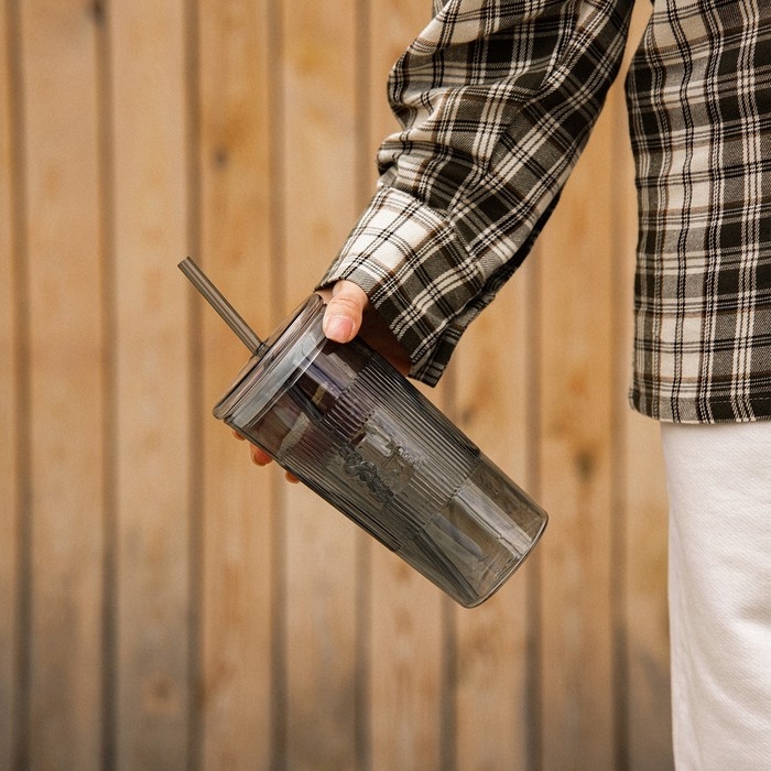 Стакан стеклянный с силиконовой трубочкой SL Home «Идиллия», 650 мл, 8,5×24 см, цвет зелёный Стакан стеклянный с силиконовой трубочкой SL Home «Идиллия», 650 мл, 8,5×24 см, цвет зелёный