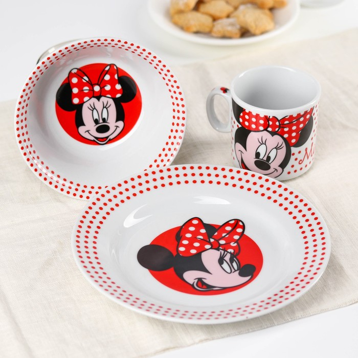 Набор посуды, 3 предмета: тарелка &Oslash; 16,5 см, миска &Oslash; 14 см, кружка 250 мл, "Минни", Минни Маус