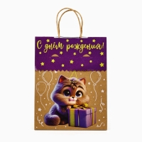 Пакет с клапаном «С Днём рождения», котик, крафт, глиттер, 19,5 × 10 × 25.2 см Пакет с клапаном «С Днём рождения», котик, крафт, глиттер, 19,5 × 10 × 25.2 см