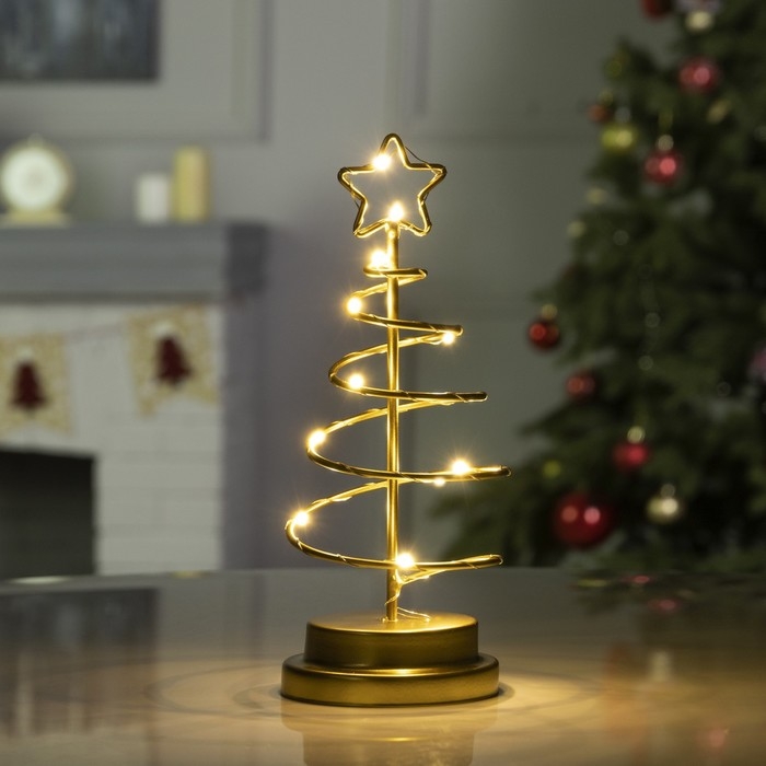 Светодиодная фигура &laquo;Ёлка золотистая&raquo; 12 &times; 25 &times; 12 см, металл, батарейки АААх3 (не в комплекте), свечение тёплое белое