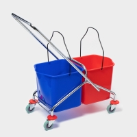 Тележка для уборки с вертикальным отжимом, два ведра по 25 литров, на колёсах, хромированная рама Тележка для уборки с вертикальным отжимом, два ведра по 25 литров, на колёсах, хромированная рама