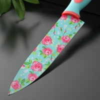 Нож кухонный с антиналипающим покрытием Доляна &laquo;Цветочки&raquo;, лезвие 20 см