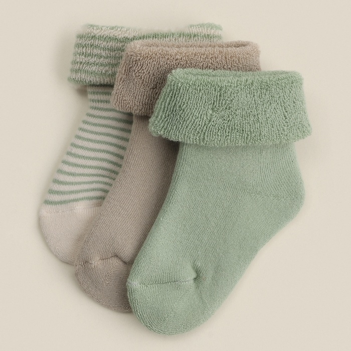 Носки детские махровые 3 пары SL HOME, 8-10 см, молочн/оливк