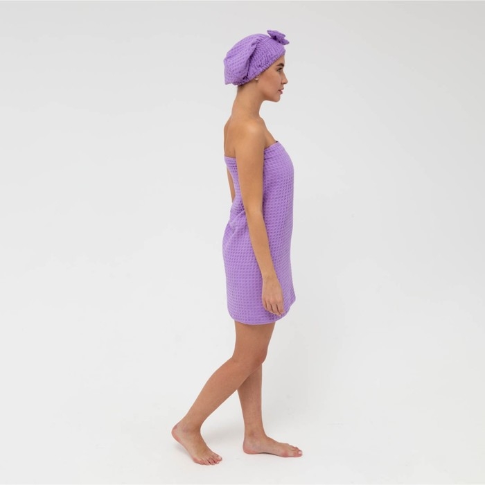 Набор для бани и ванной Этель «Вафля» полотенце 70*140 см+чалма 21*25 см, цв.фиолетовый Набор для бани и ванной Этель «Вафля» полотенце 70*140 см+чалма 21*25 см, цв.фиолетовый