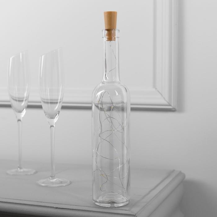 Гирлянда &laquo;Нить&raquo; 2 м роса с пробкой, IP20, серебристая нить, 20 LED, батарейки LR44х3 (в комплекте), свечение тёплое белое