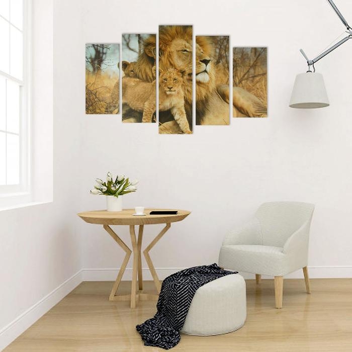 Картина модульная на подрамнике "Львиное семейство" 2-25х52, 2-25х66,5,1-25х80, 80*140 см