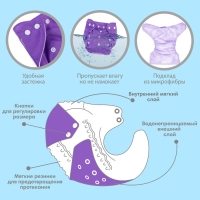 Многоразовый подгузник &laquo;Верю в единорогов&raquo;, 3-15 кг, цвет фиолетовый, Крошка Я