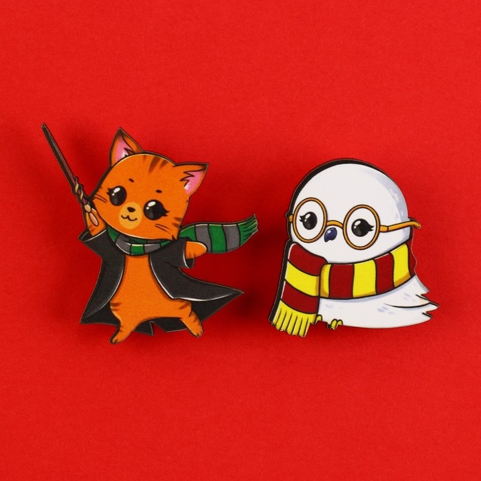 Значки деревянные, неразлучники &laquo;Наша дружба это магия&raquo;, 2 шт., 8 х 12 см.