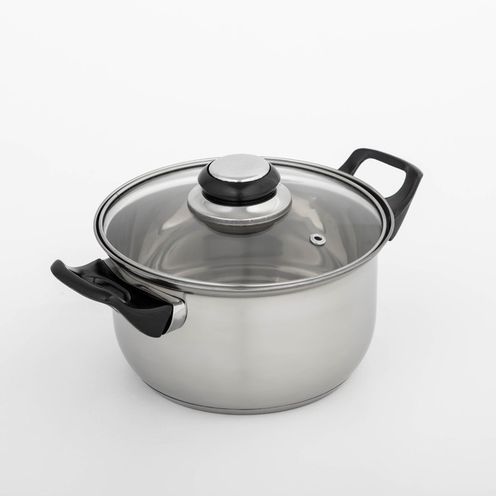 Кастрюля из нержавеющей стали Доляна &laquo;Чёрная ночь&raquo;, 1,5 л, с крышкой