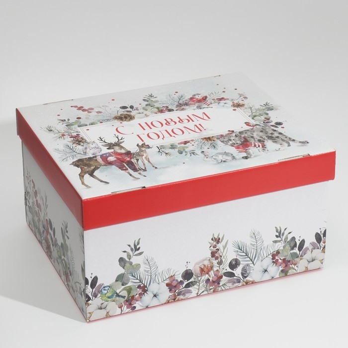 Коробка подарочная новогодняя складная &laquo;Новогодняя акварель&raquo;, 31,2 х 25,6 х 16,1 см, Новый год