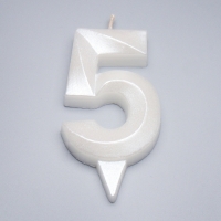Свеча в торт "Грань + фонтан", цифра "5", жемчужный, 6,5 см