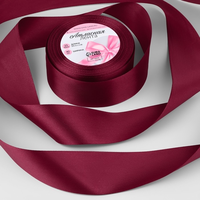 Лента атласная, 40 мм &times; 23 &plusmn; 1 м, цвет вишнёвый №37
