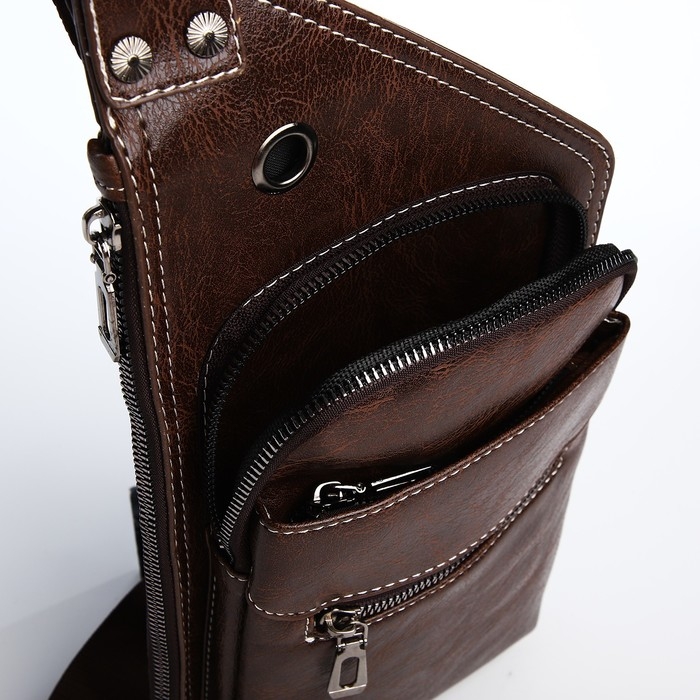 Сумка-слинг мужская из искусственной кожи, цвет коричневый Сумка-слинг мужская из искусственной кожи, цвет коричневый