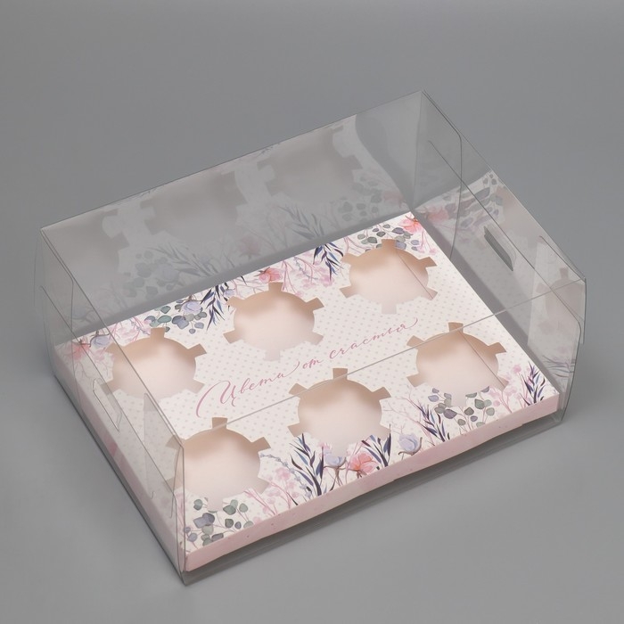 Коробка для капкейка, кондитерская упаковка, 6 ячеек &laquo;Цвети от счастья&raquo;, 16 х 23 х 11.5 см