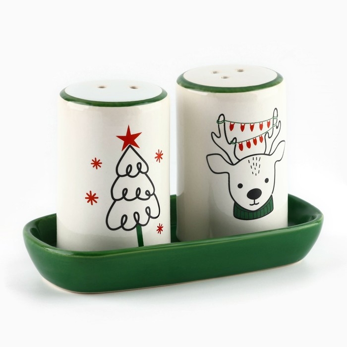 Новый год! Набор для специй керамический &laquo;Новогодний олень&raquo;, 12х6.5х7 см, цвет белый