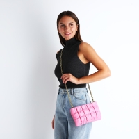 Сумка-клатч на молнии, длинная цепь, цвет розовый