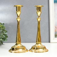 Подсвечник металл "Плавность" золото набор 2 шт 24х10х10 см Подсвечник металл "Плавность" золото набор 2 шт 24х10х10 см