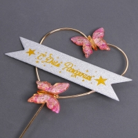 Топпер «С днём рождения», бабочки в сердце, цвет розовый Топпер «С днём рождения», бабочки в сердце, цвет розовый