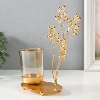 Подсвечник металл, стекло на 1 свечу "Сухоцветы в золоте" d=4,7 см 11х8х19,2 см