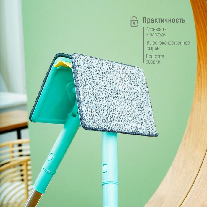 Щётка для окон Доляна, стальная телескопическая ручка 59(105) см, водосгон силикон 16 см, насадка микрофибра 12&times;16 см