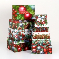 Набор подарочных новогодних коробок 10 в 1 "Украшения на ёлку", 32,5 х 20 х 12,5 - 12 х 7 х 4 см. Новый год