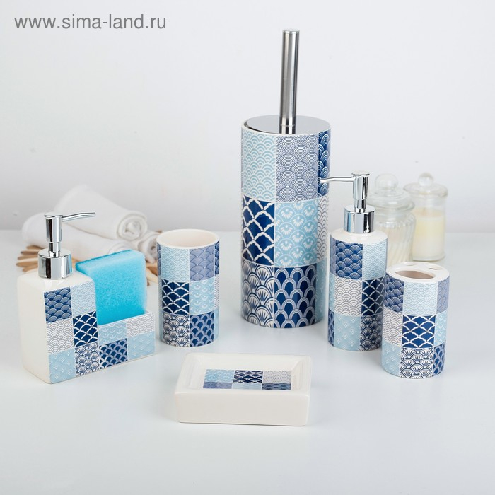 Набор аксессуаров для ванной комнаты &laquo;Геометрия&raquo;, 6 предметов (мыльница, 2 дозатора для мыла, 2 стакана, ёрш)