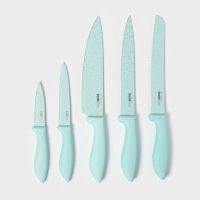 Набор кухонных принадлежностей «Клауд», 6 предметов: 5 ножей, овощечистка из керамики, цвет бирюзовый Набор кухонных принадлежностей «Клауд», 6 предметов: 5 ножей, овощечистка из керамики, цвет бирюзовый