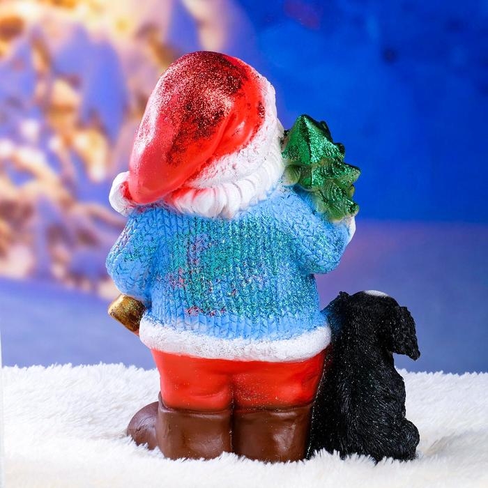 Новогодняя фигура "Дед мороз с елкой" с блестками 37см