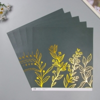 Бумага д/скрапа двусторонняя "Веера. Разнотравье золото", 180 гр, н-р 5 шт 30,5х32 см