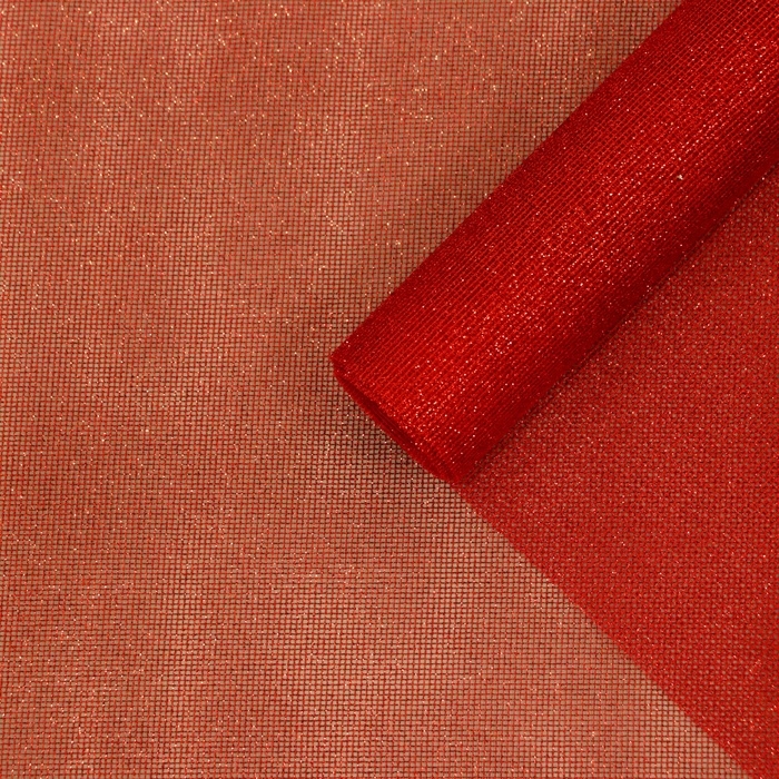 Упаковка для цветов Упаковка для цветов "Клетка с глиттером" красная, 48 см х 4,5 м
