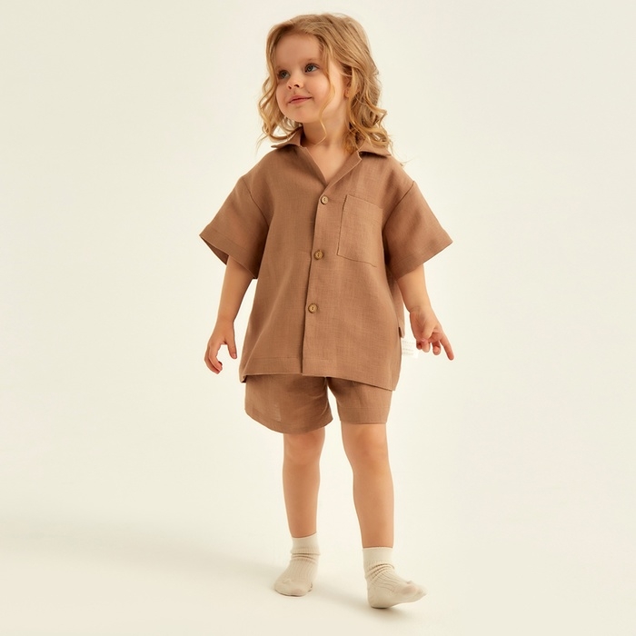 Костюм детский домашний (рубашка и шорты) SL HOME р 30 (98-104), кофейный Костюм детский домашний (рубашка и шорты) SL HOME р 30 (98-104), кофейный