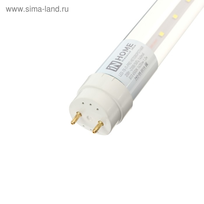 Лампа светодиодная IN HOME, G13, 20 Вт, 1620 Лм, 6500 К, 1200 мм, прозрачная, холодный белый Лампа светодиодная IN HOME, G13, 20 Вт, 1620 Лм, 6500 К, 1200 мм, прозрачная, холодный белый